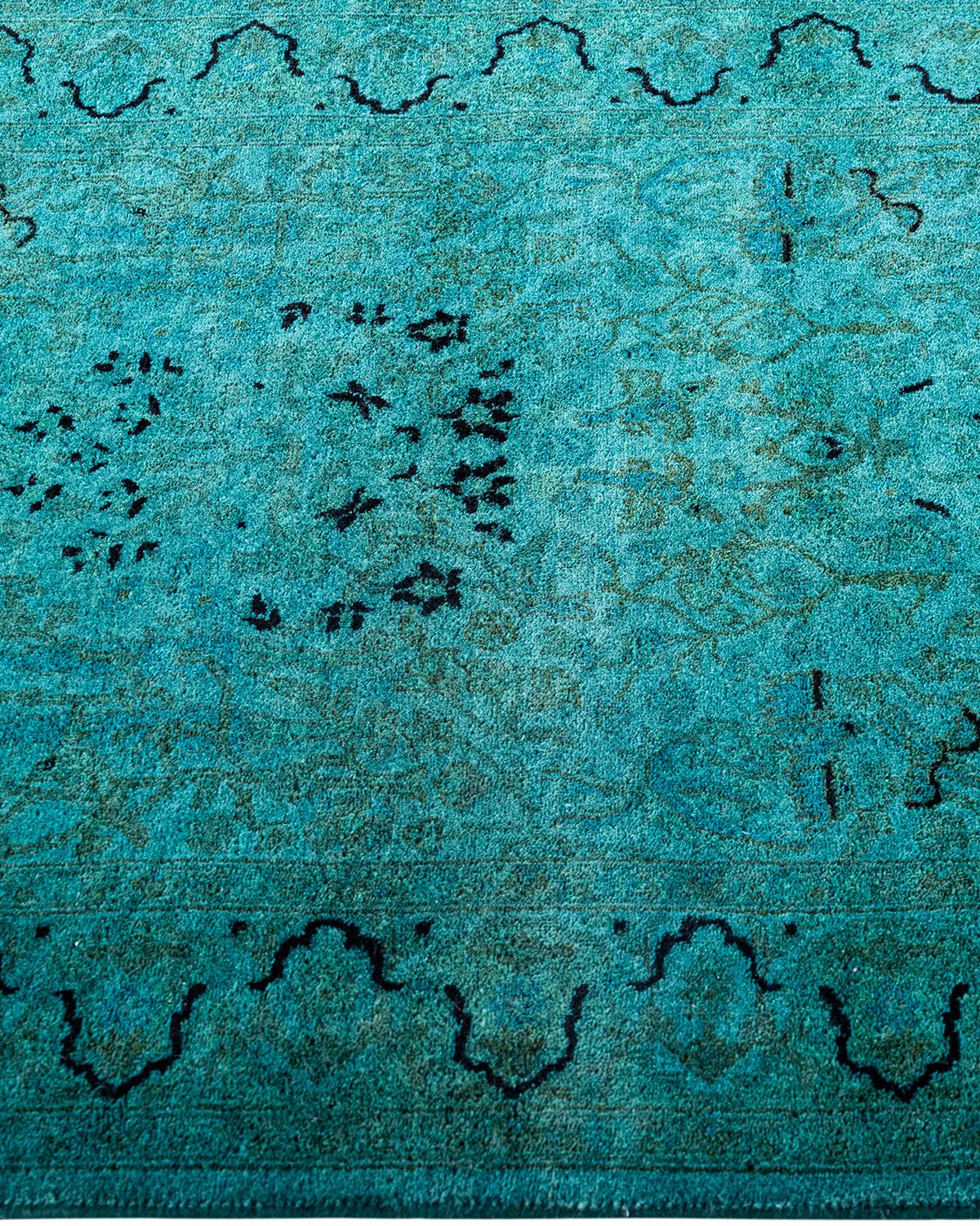 Contemporary Fine Vibrance Hand Knotted Wool Blue Runner  In New Condition For Sale In Norwalk, CT