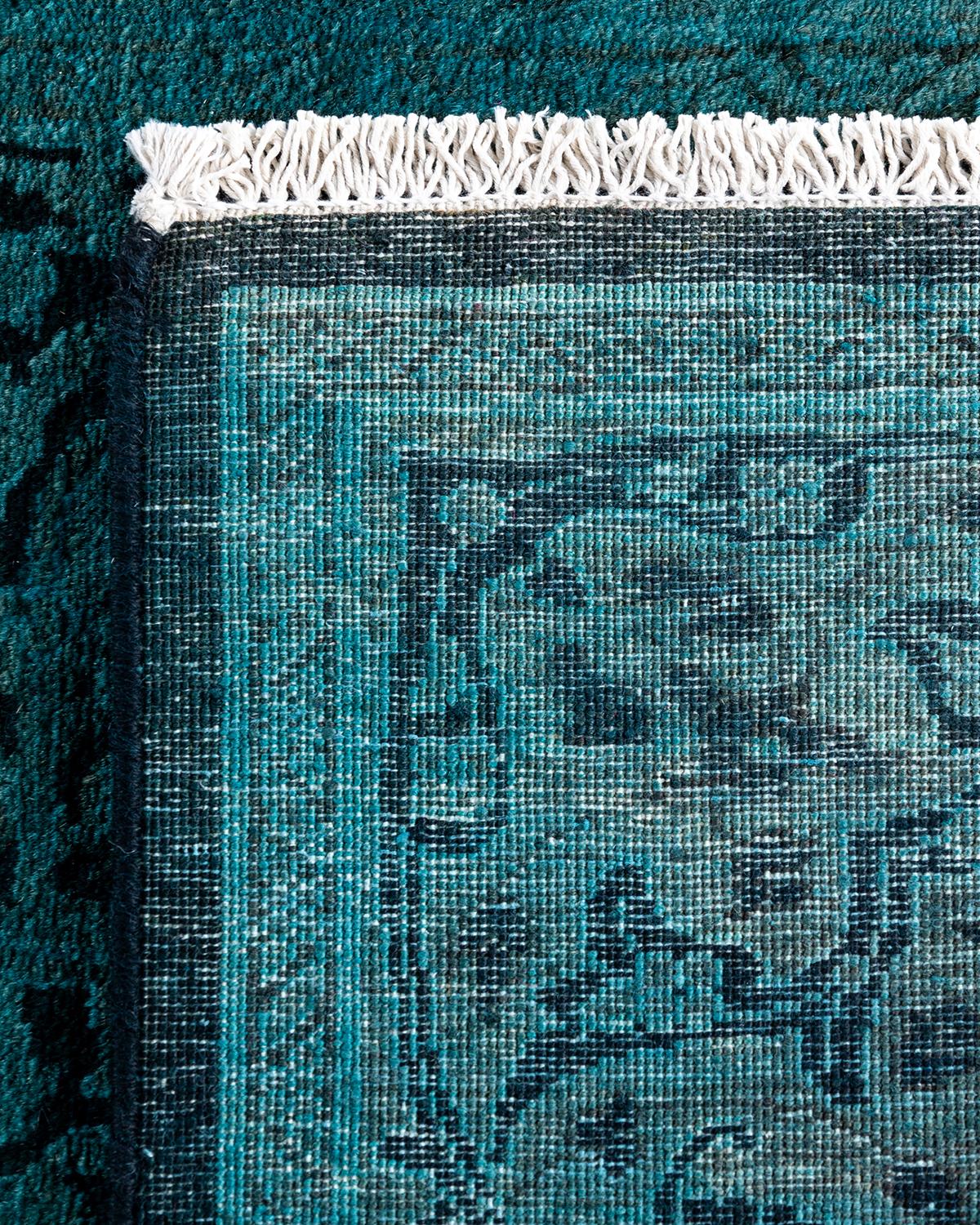 XXIe siècle et contemporain Chemin de table contemporain en laine fine nouée à la main bleu en vente