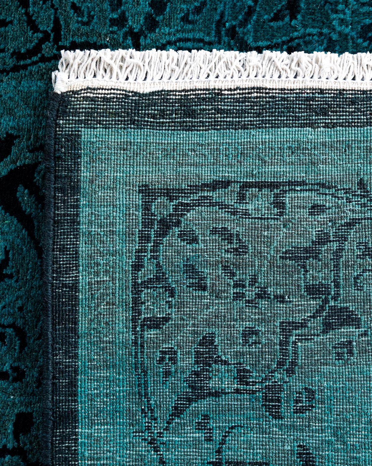 XXIe siècle et contemporain Chemin de table contemporain en laine fine nouée à la main bleu en vente