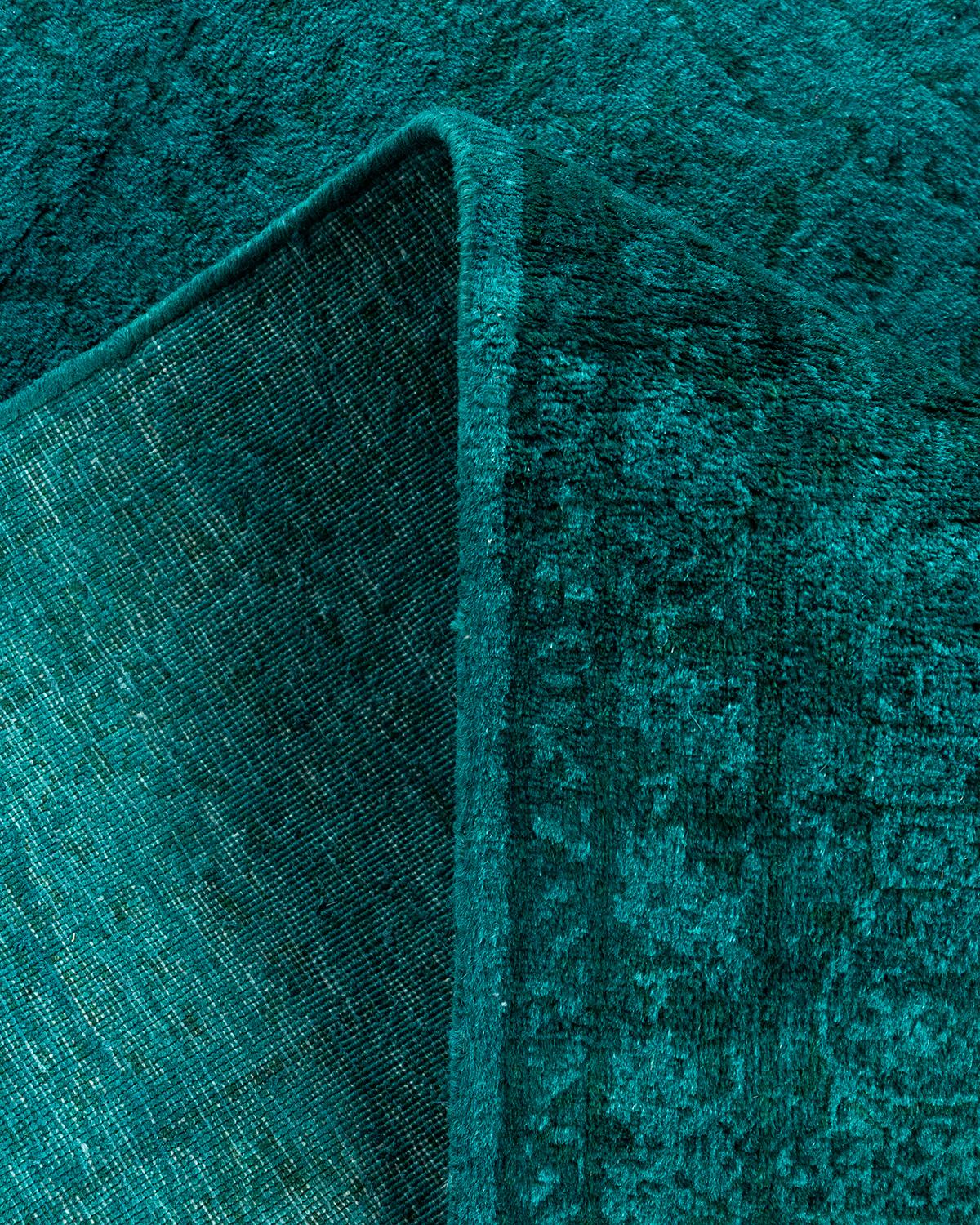 Contemporary Fine Vibrance Hand Knotted Wool Blue Runner For Sale 2