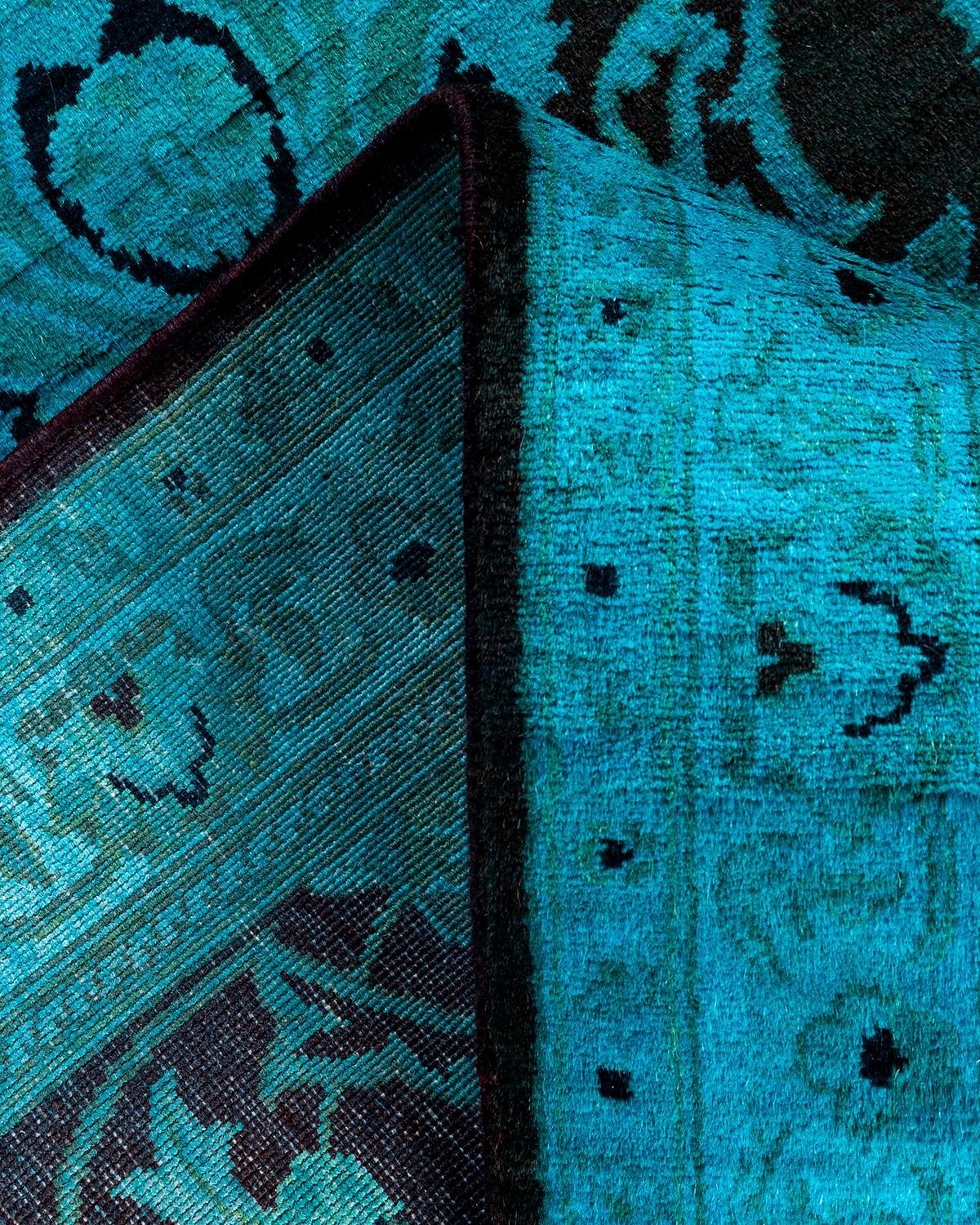 Laine Chemin de table contemporain en laine fine nouée à la main bleu en vente