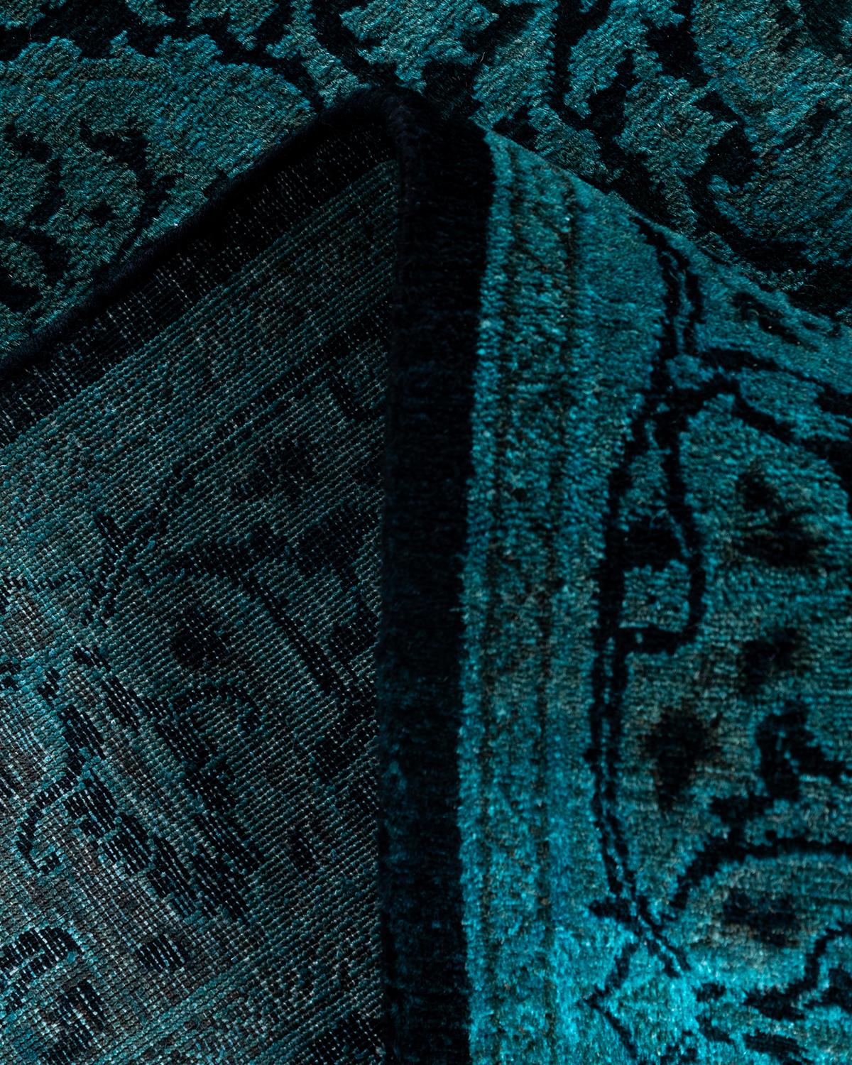 Laine Chemin de table contemporain en laine fine nouée à la main bleu en vente