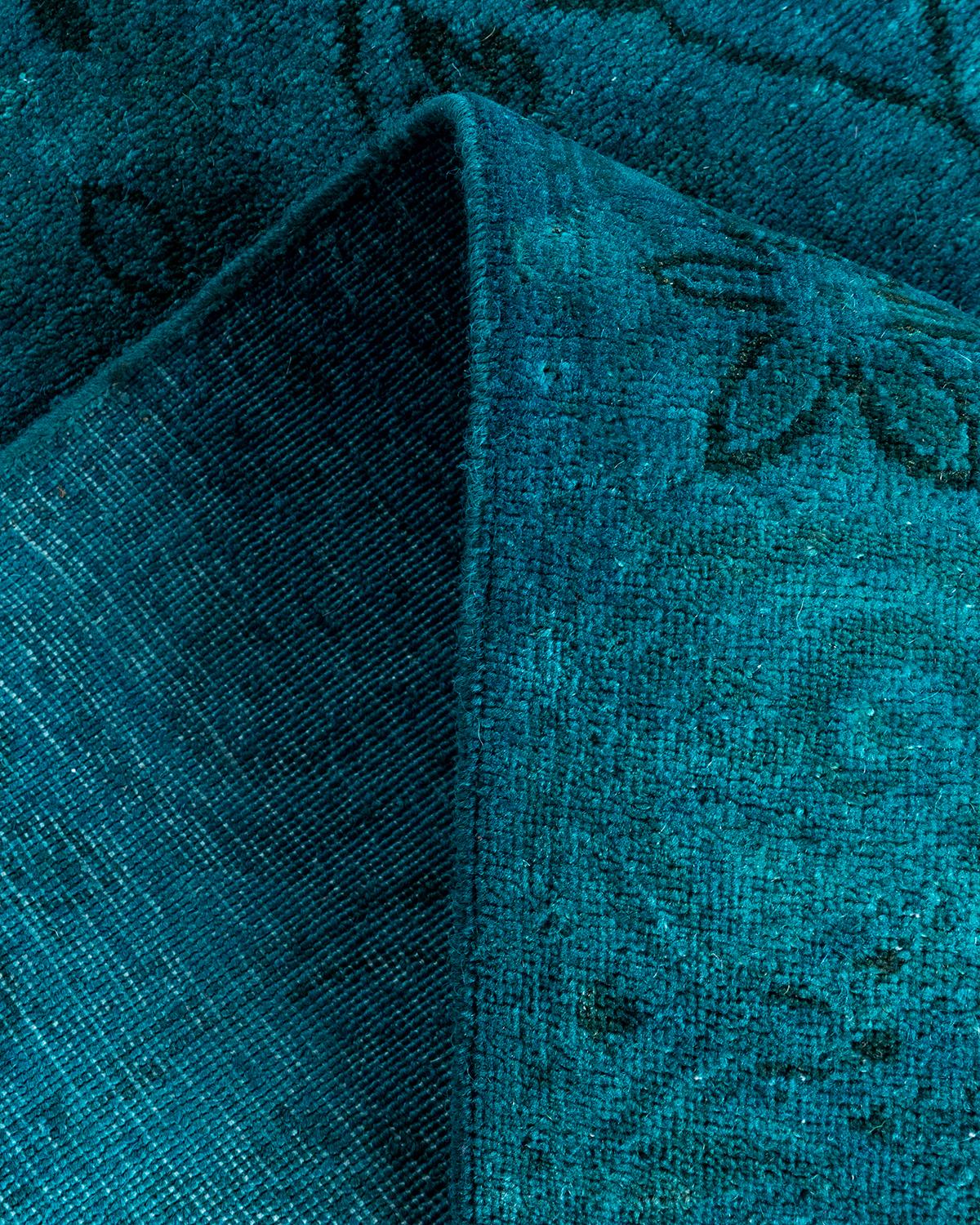 Contemporary Fine Vibrance Handgeknüpfter Läufer aus blauer Wolle im Angebot 1