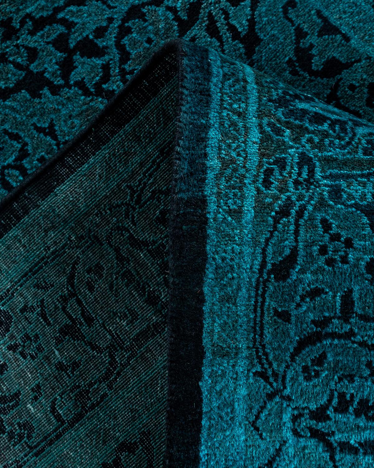 Laine Chemin de table contemporain en laine fine nouée à la main bleu en vente