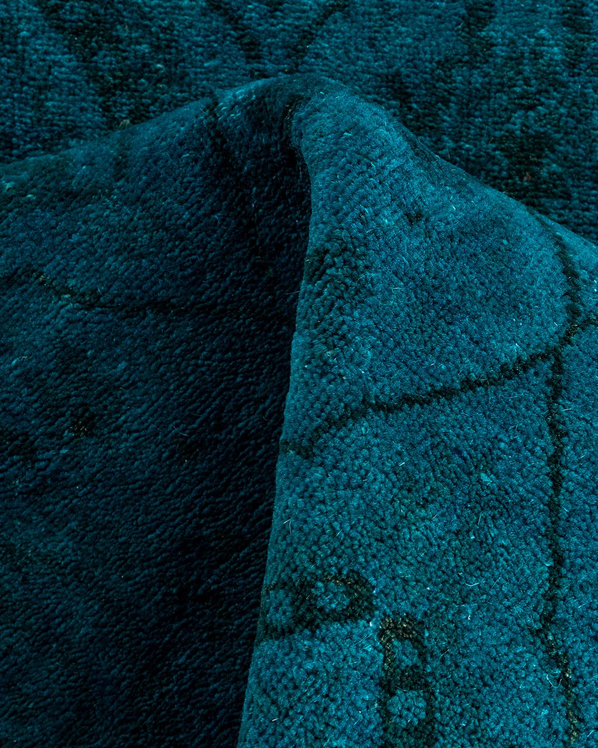 Contemporary Fine Vibrance Handgeknüpfter Läufer aus blauer Wolle im Angebot 2