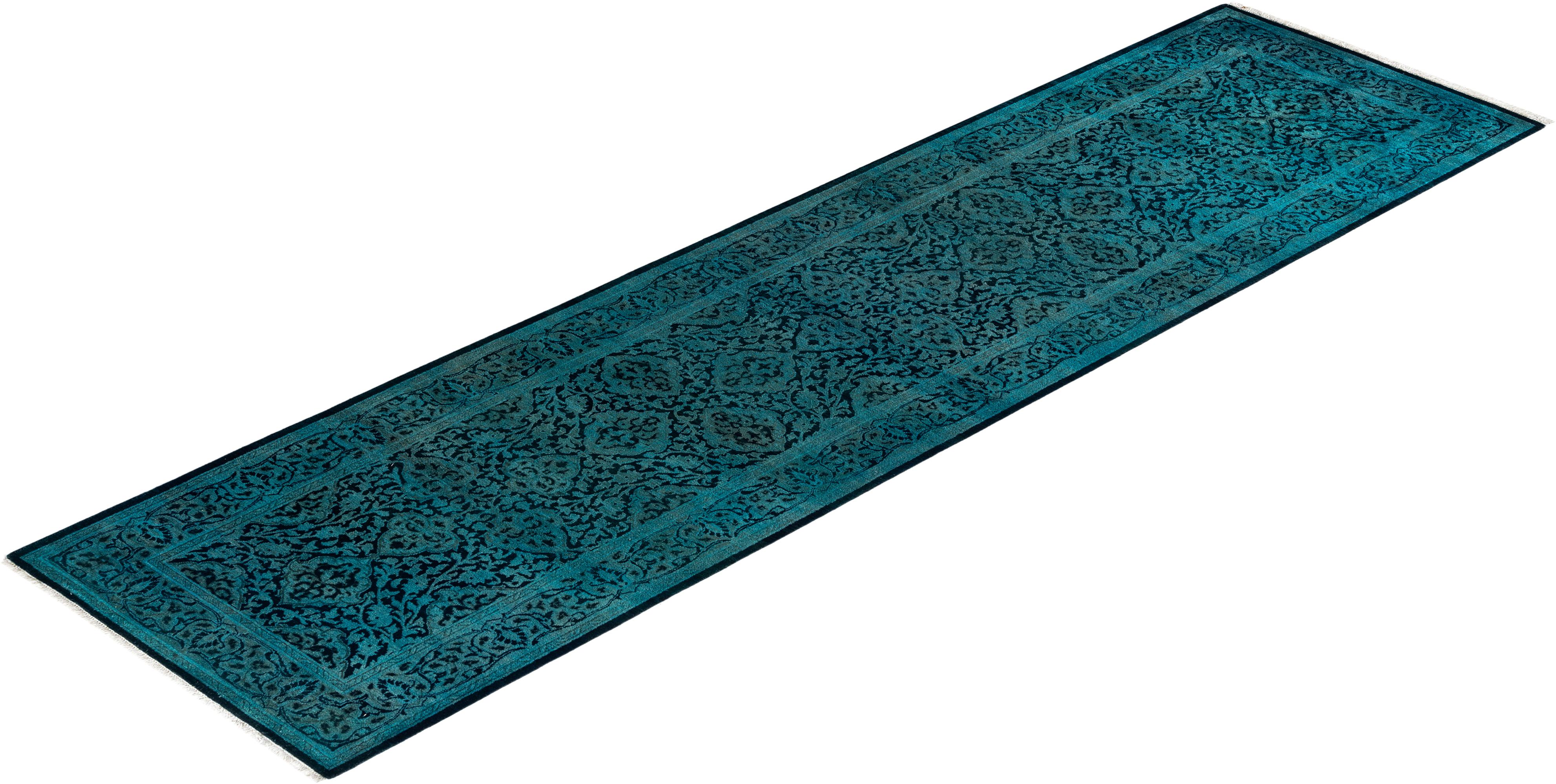 Chemin de table contemporain en laine fine nouée à la main bleu en vente 2