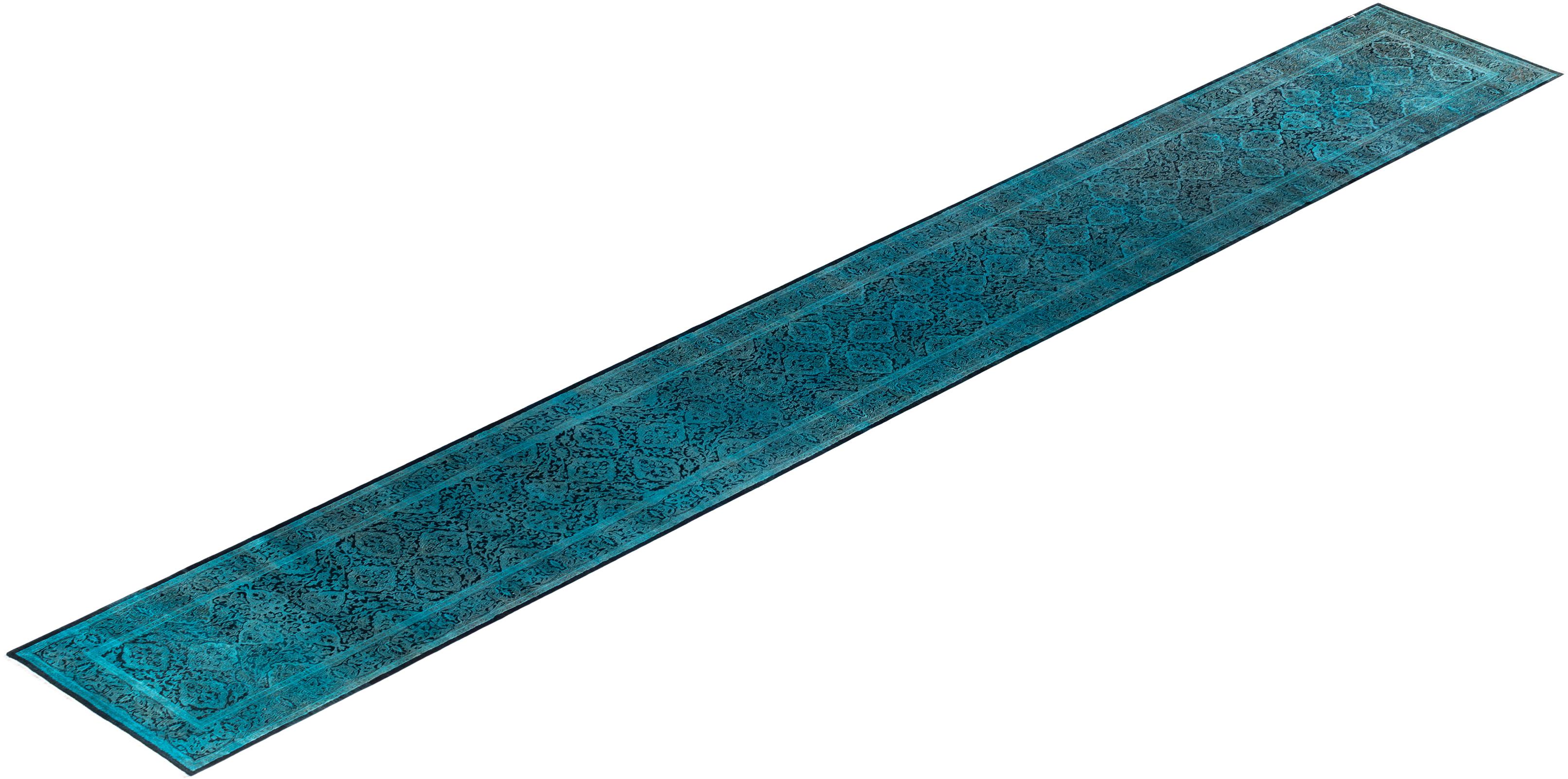Chemin de table contemporain en laine fine nouée à la main bleu en vente 2