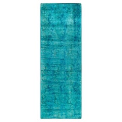 Contemporary Fine Vibrance Hand Knotted Wool Blue Runner