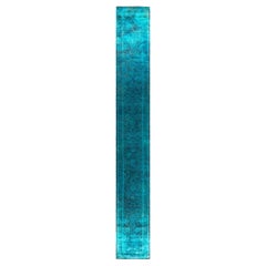 Contemporary Fine Vibrance Hand Knotted Wool Blue Runner