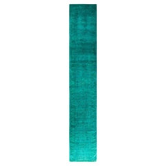 Runner contemporaneo in lana blu annodato a mano Fine Vibrance