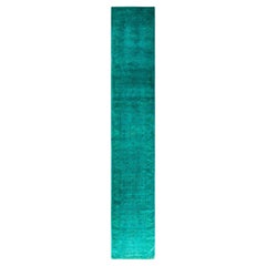 Contemporary Fine Vibrance Hand Knotted Wool Blue Runner 