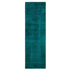 Contemporary Fine Vibrance Hand Knotted Wool Blue Runner