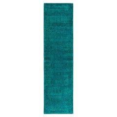 Contemporary Fine Vibrance Hand Knotted Wool Blue Runner