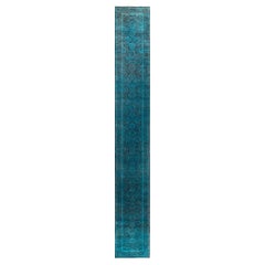Contemporary Fine Vibrance Hand Knotted Wool Blue Runner
