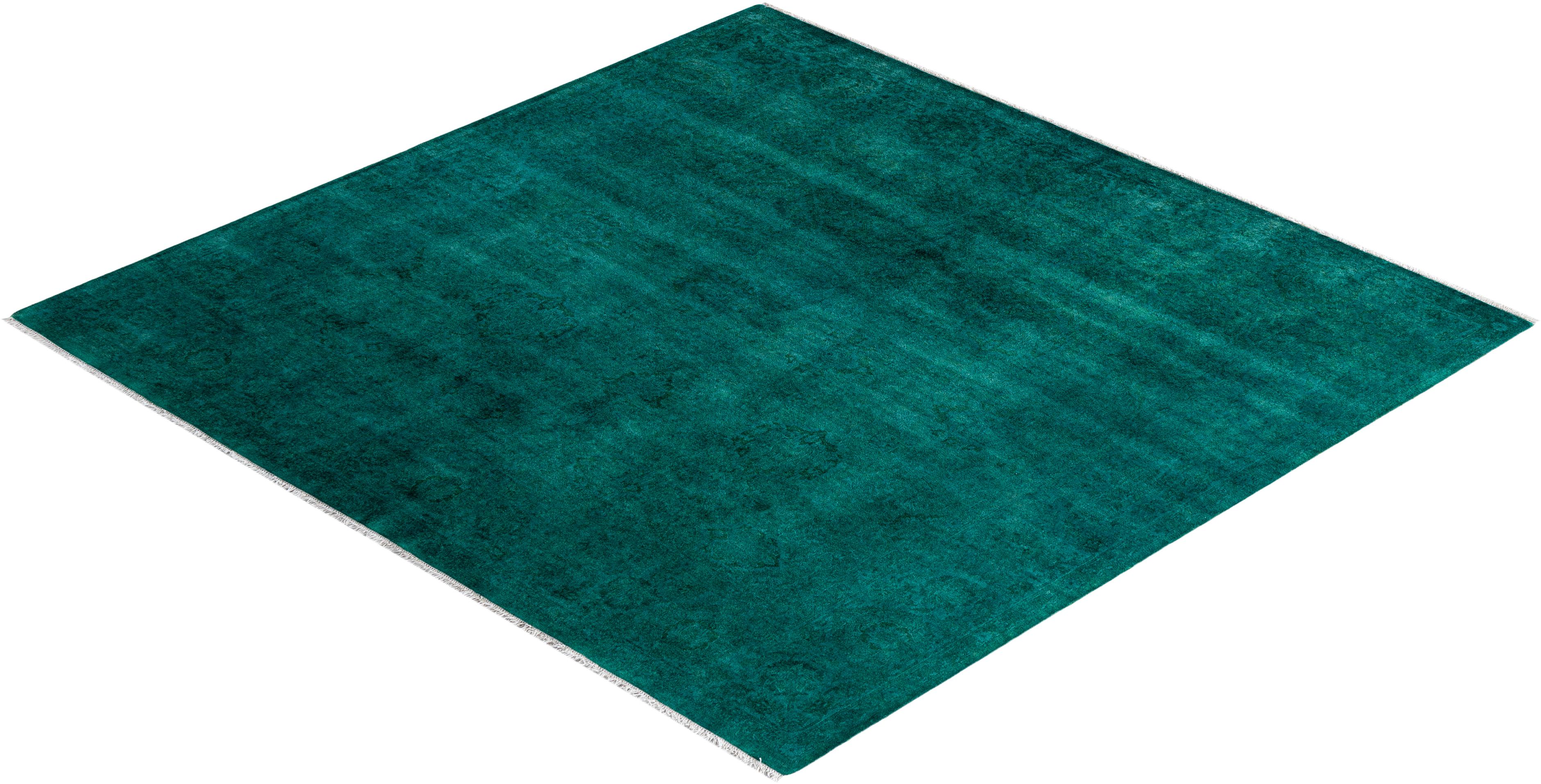 Contemporary Fine Vibrance Hand Knotted Wool Blue Square Area Rug  For Sale 4