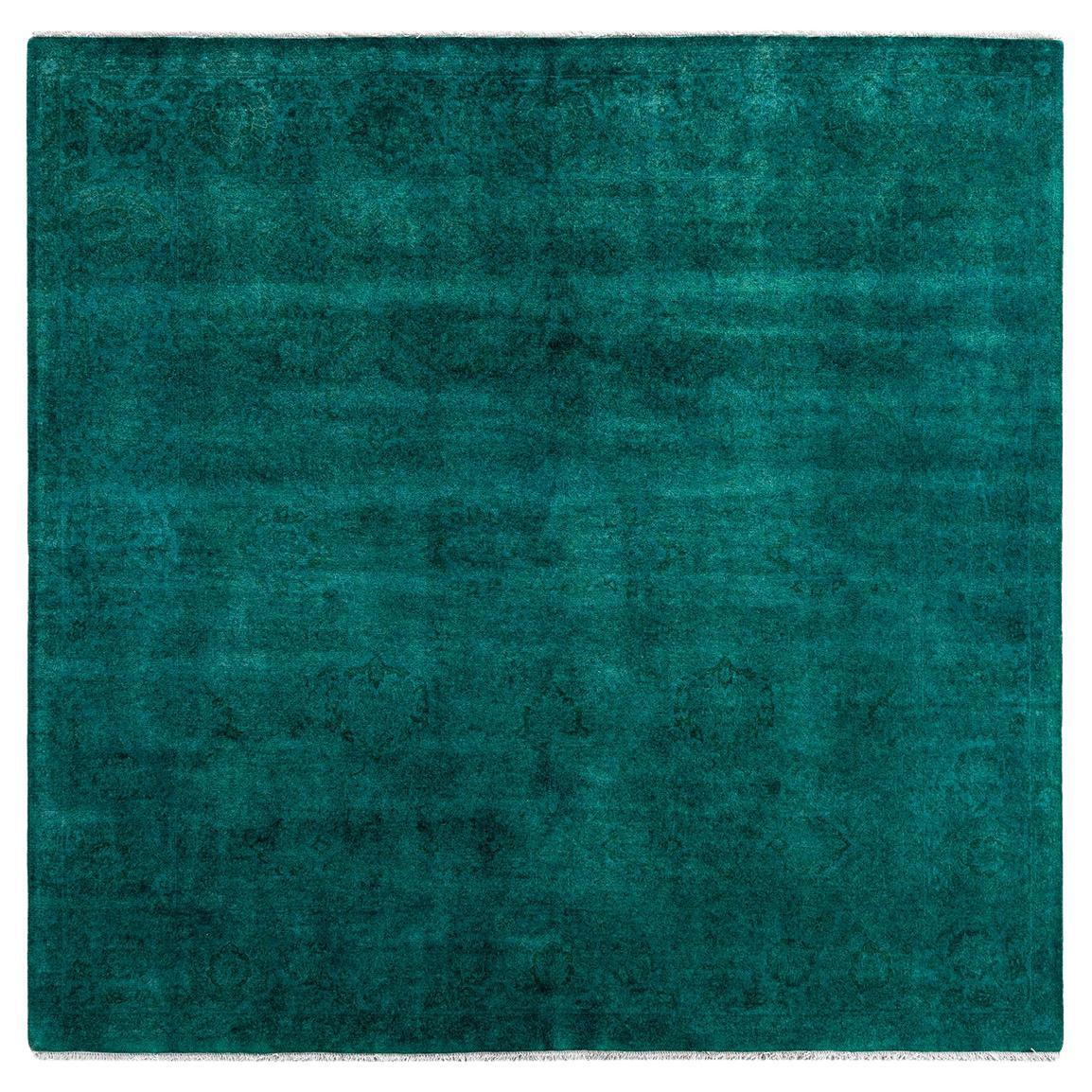 Contemporary Fine Vibrance Hand Knotted Wool Blue Square Area Rug  For Sale