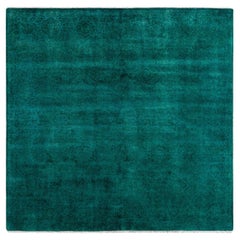 Contemporary Fine Vibrance Hand Knotted Wool Blue Square Area Rug 