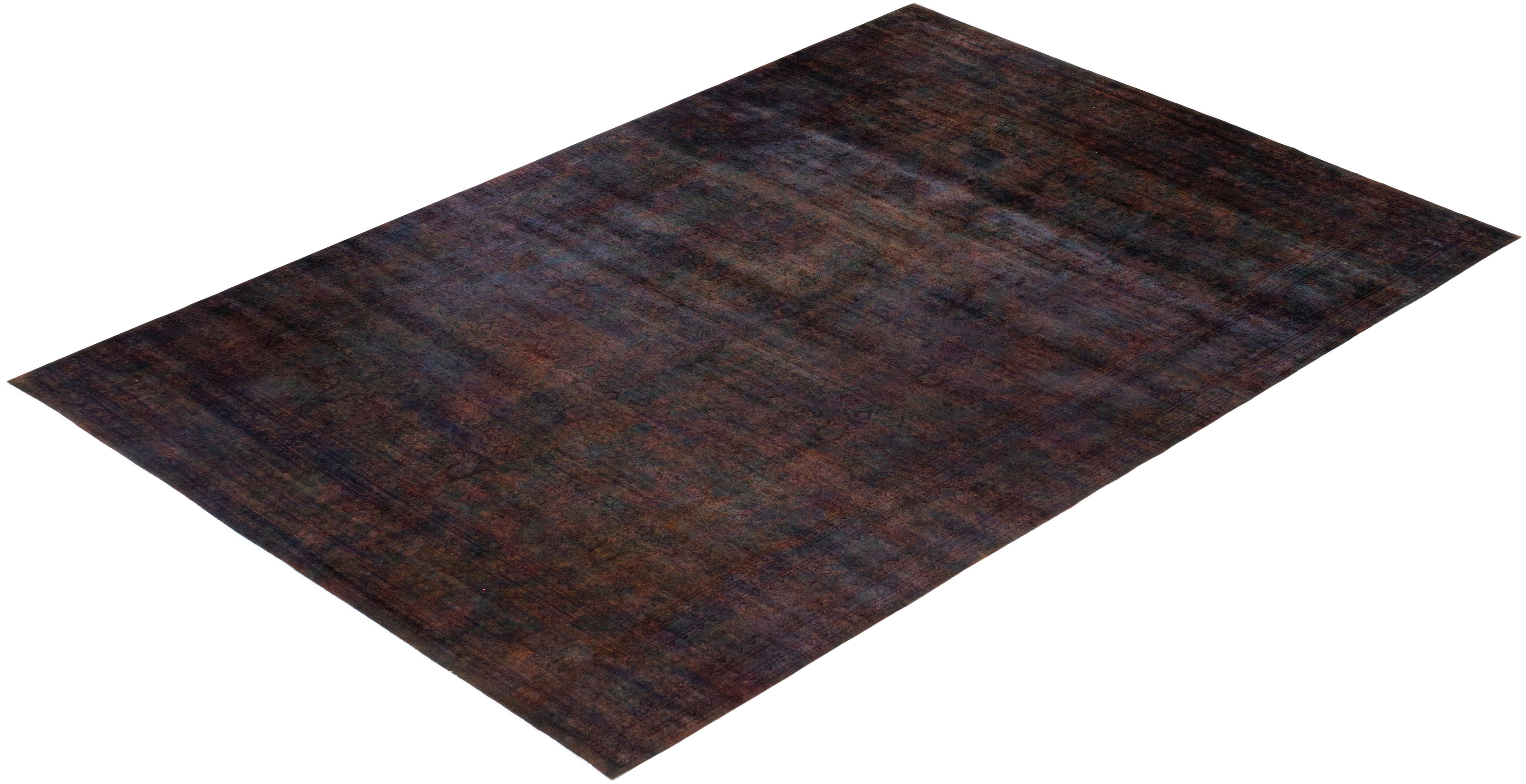 Contemporary Fine Vibrance Hand Knotted Wool Brown Area Rug For Sale 4