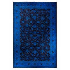 Contemporary Fine Vibrance Hand Knotted Wool Blue Area Rug