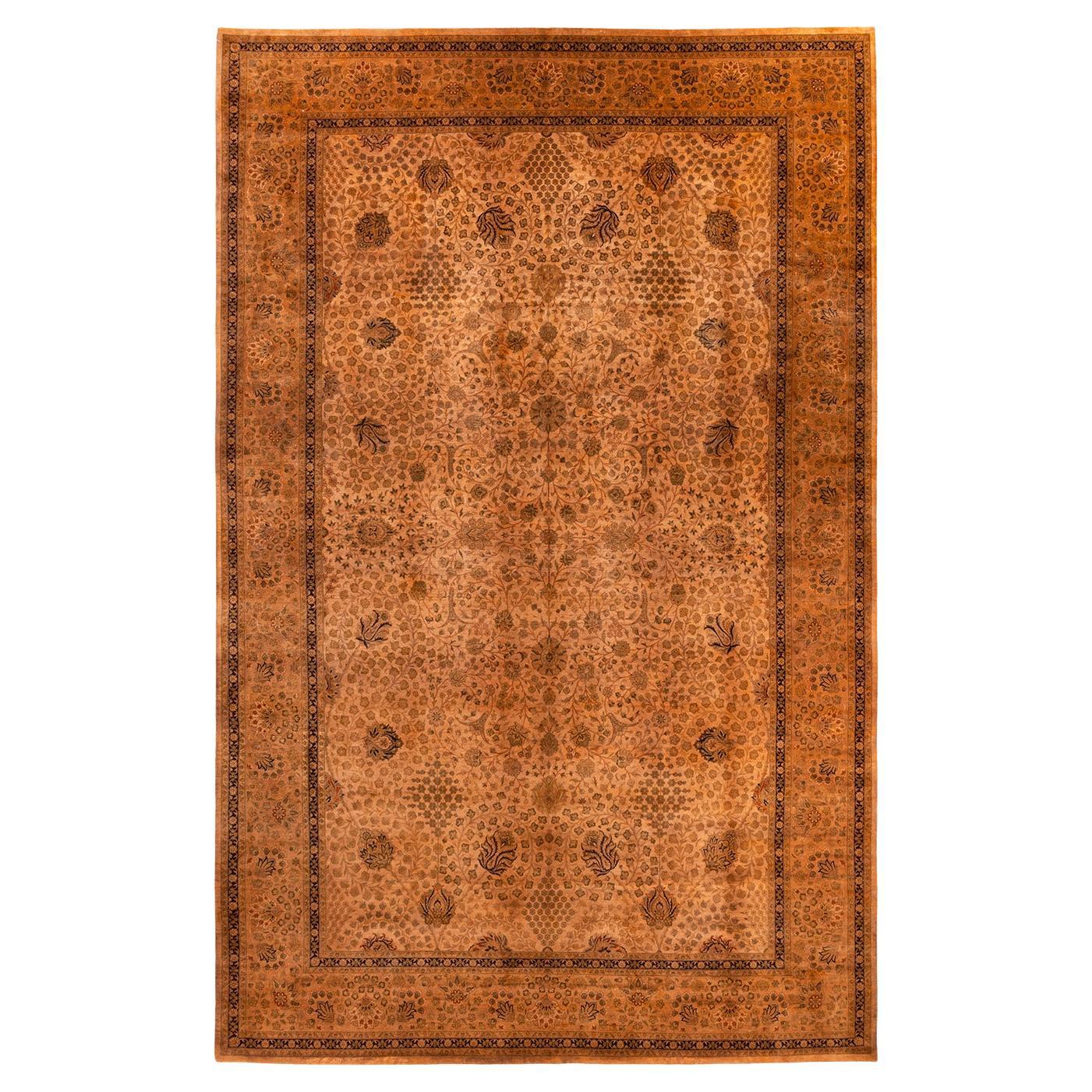 Contemporary Fine Vibrance Hand Knotted Wool Brown Area Rug For Sale