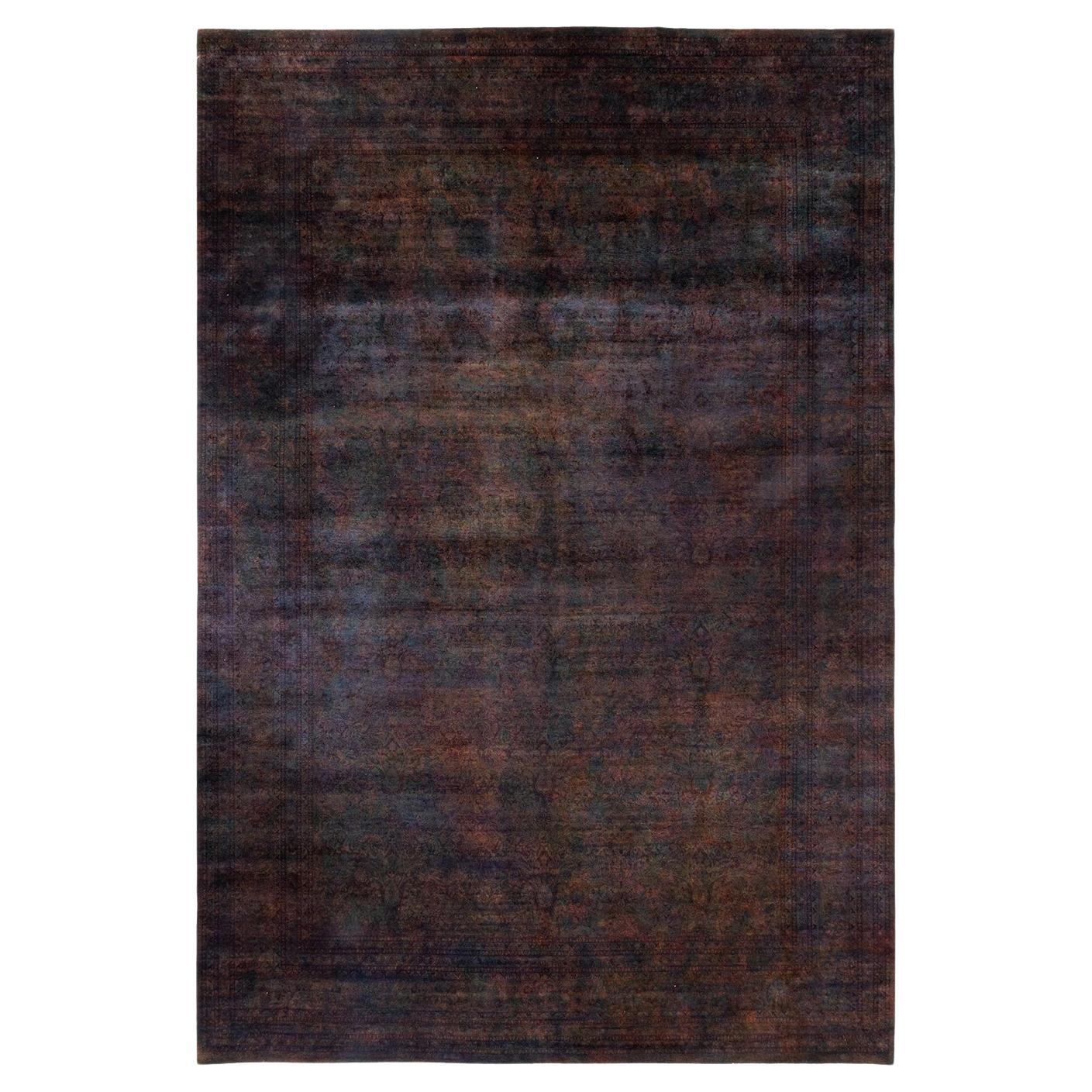 Alfombra contemporánea de lana anudada a mano de color marrón de alta calidad