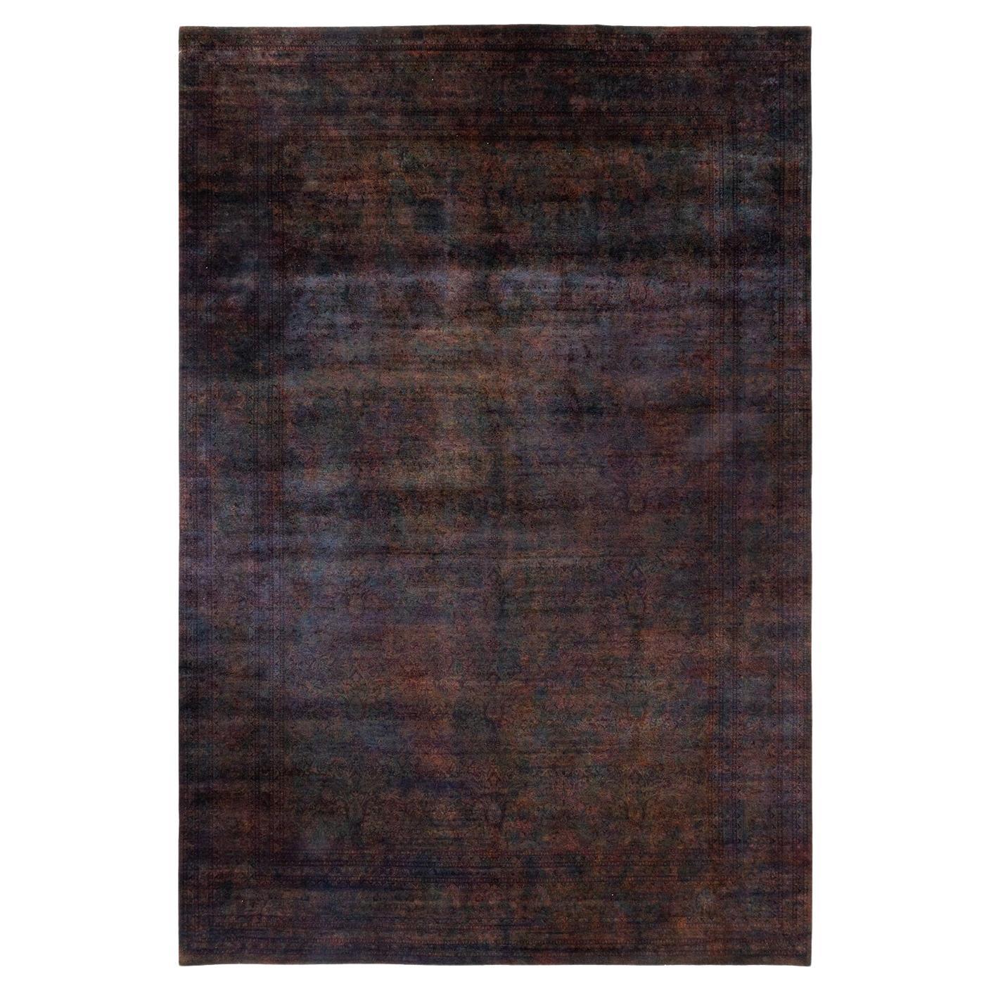 Contemporary Fine Vibrance Hand Knotted Wool Brown Area Rug For Sale