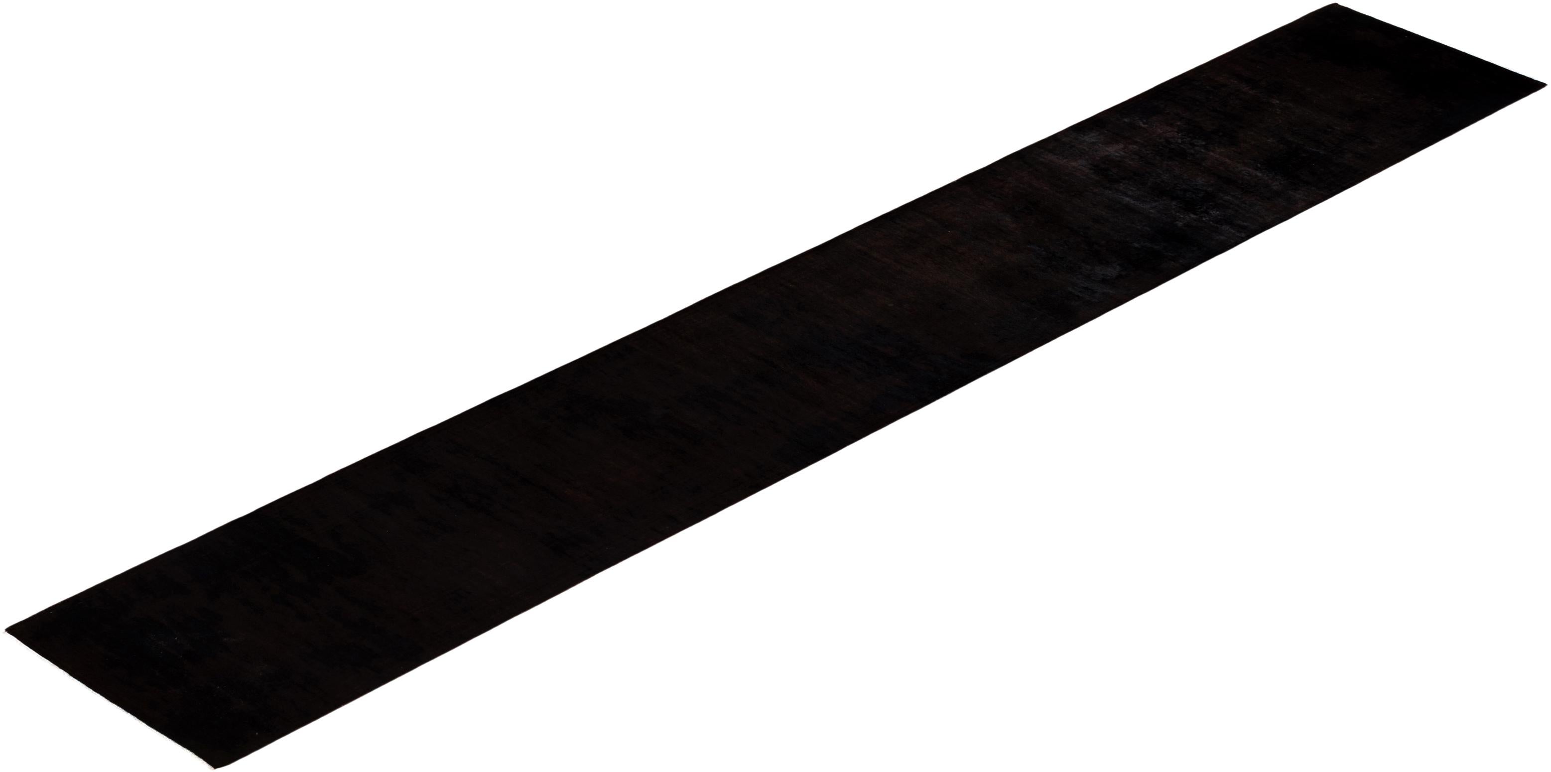 Contemporary Fine Vibrance Hand Knotted Wool Black Runner For Sale 4