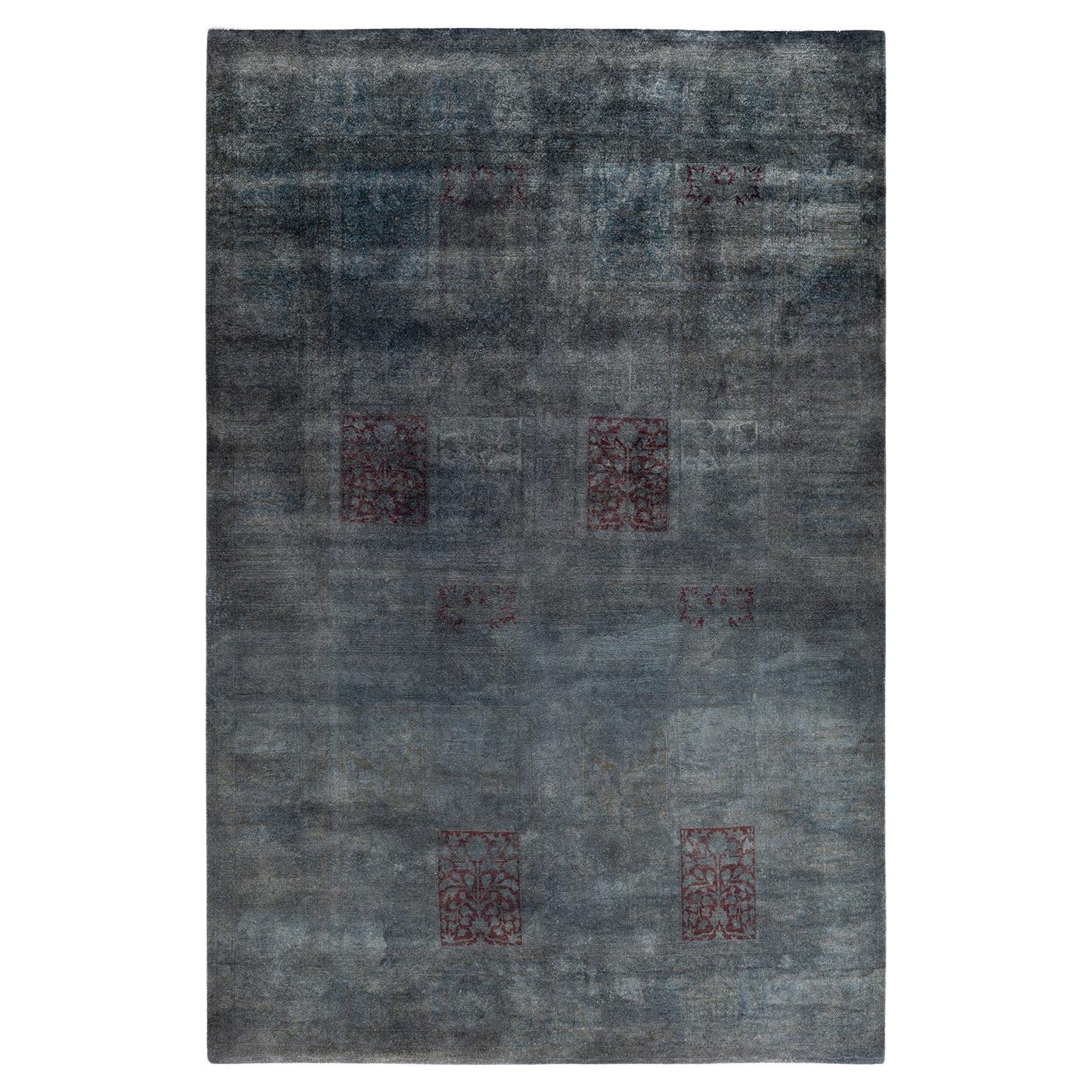 Contemporary Fine Vibrance Hand Knotted Wool Charcoal Area Rug  For Sale
