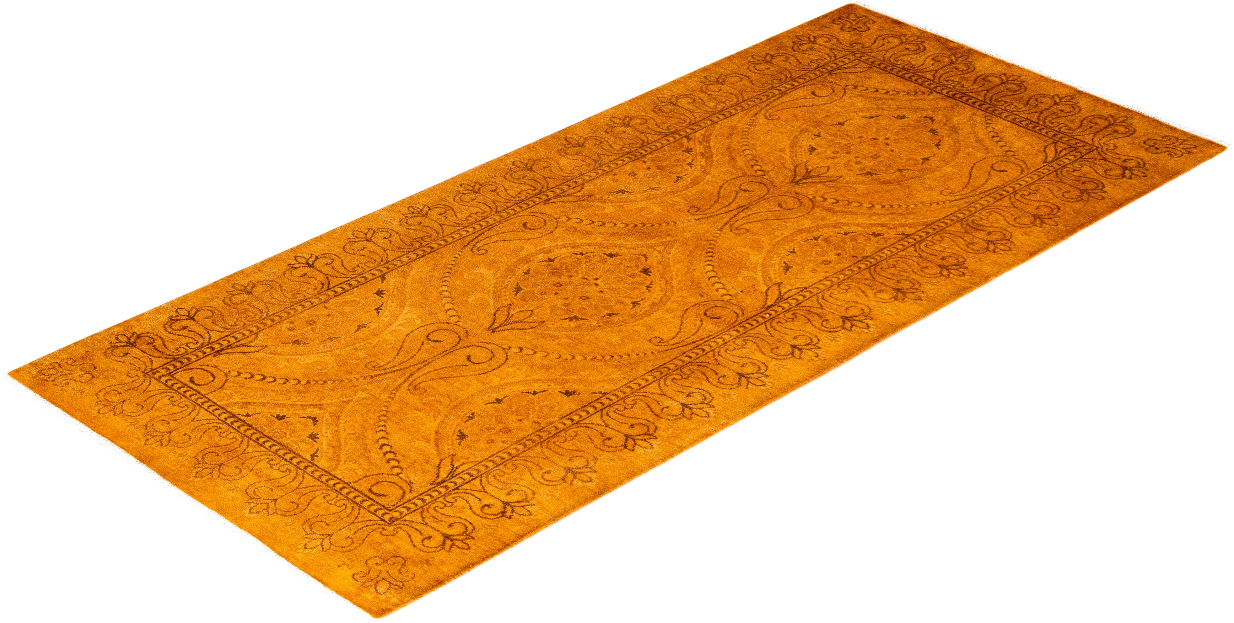 Contemporary Fine Vibrance Hand Knotted Wool Gold Area Rug  For Sale 4