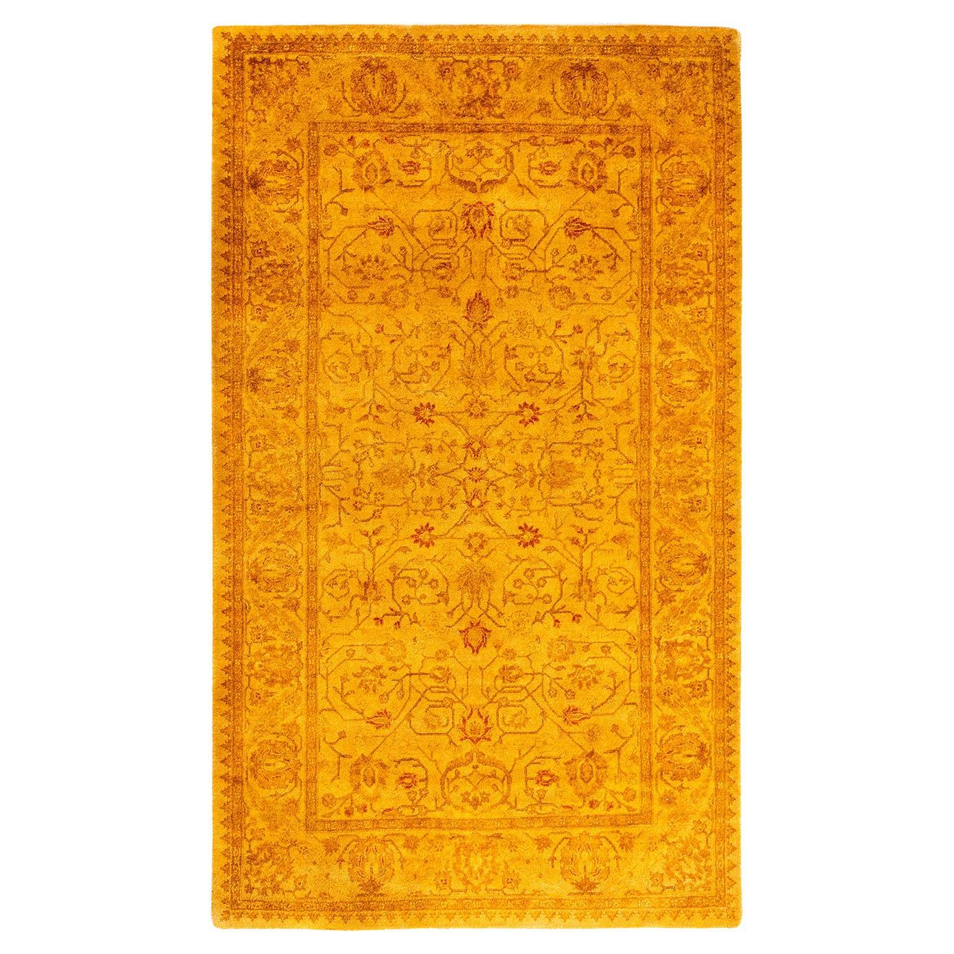 Contemporary Fine Vibrance Hand Knotted Wool Gold Area Rug For Sale