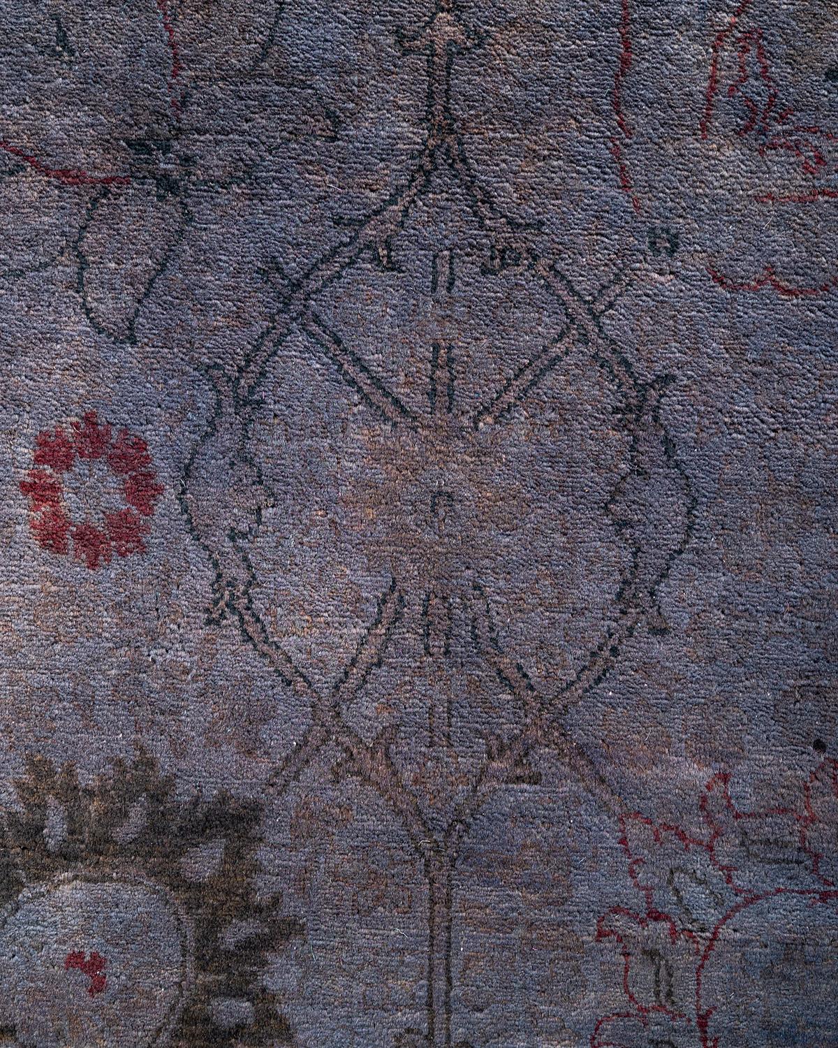 Pakistanais Contemporary Fine Vibrance Hand Knotted Wool Gray Area Rug (tapis gris en laine nouée à la main) en vente