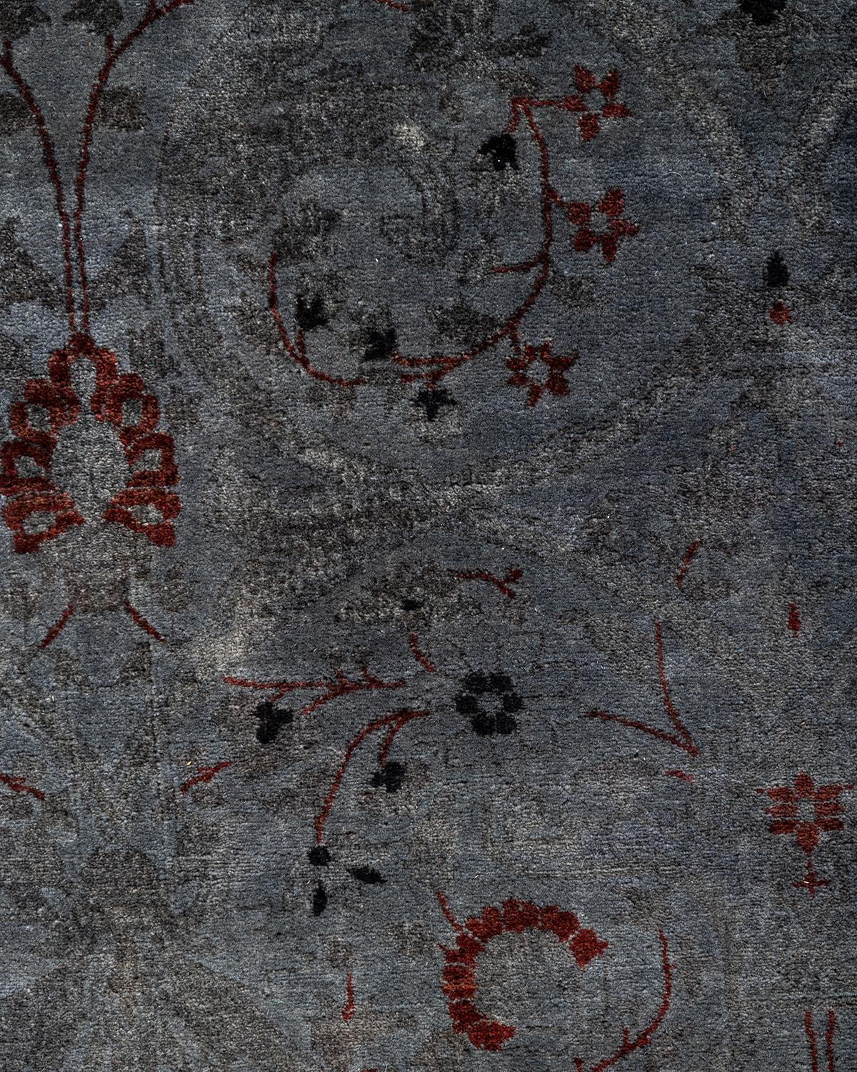 Contemporary Fine Vibrance Hand Knotted Wool Gray Area Rug (Pakistanisch) im Angebot