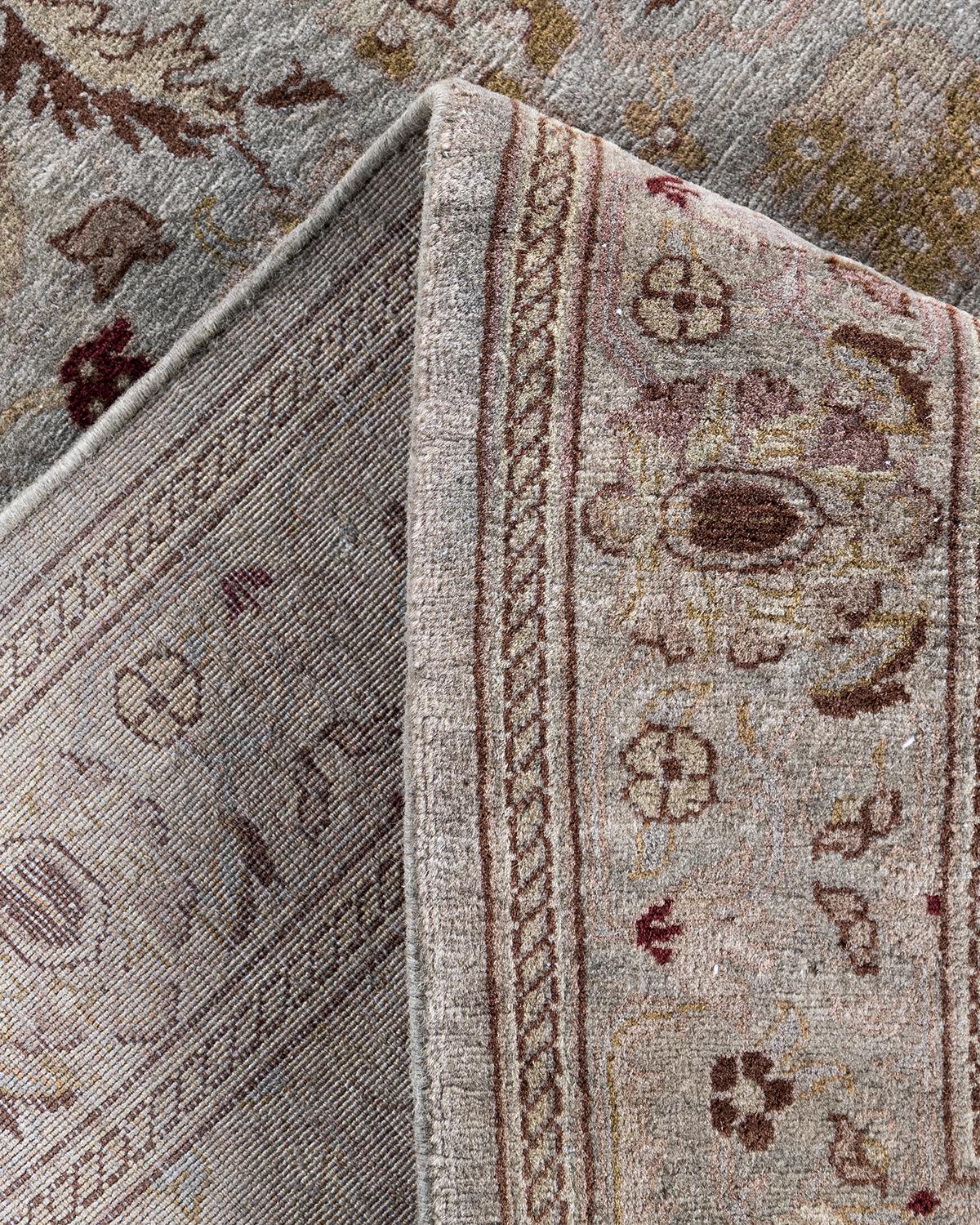 Contemporary Fine Vibrance Hand Knotted Wool Gray Area Rug (Wolle)