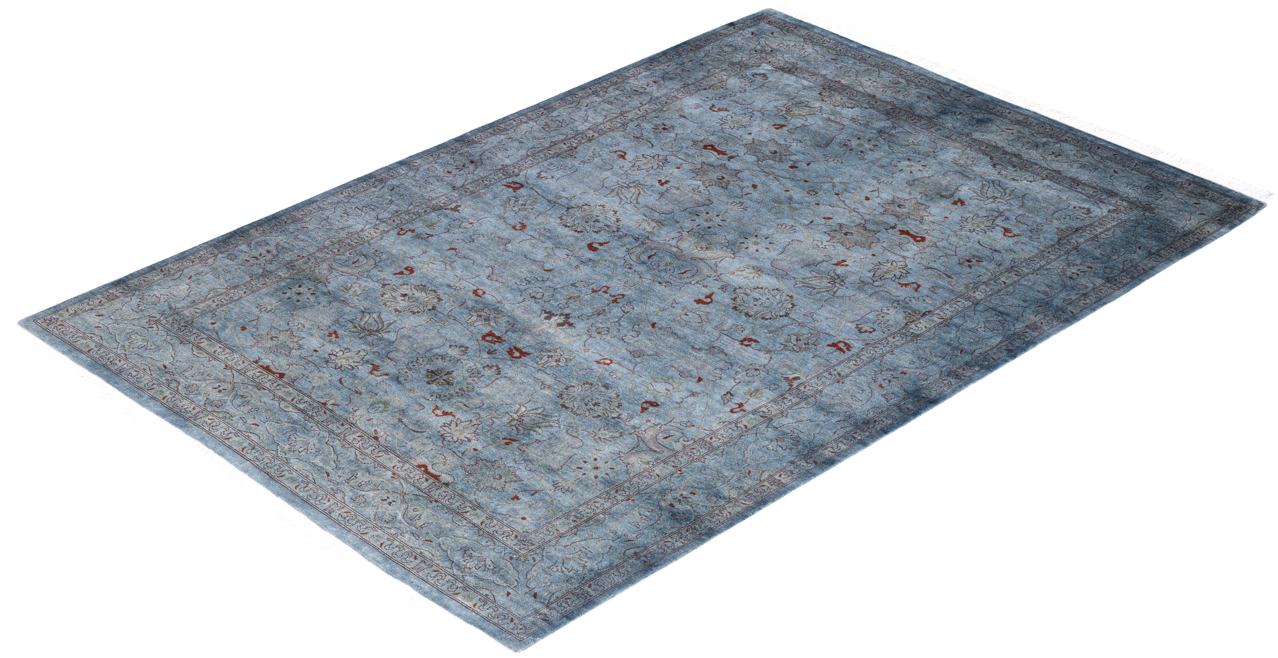 Contemporary Fine Vibrance Hand Knotted Wool Gray Area Rug im Angebot 2