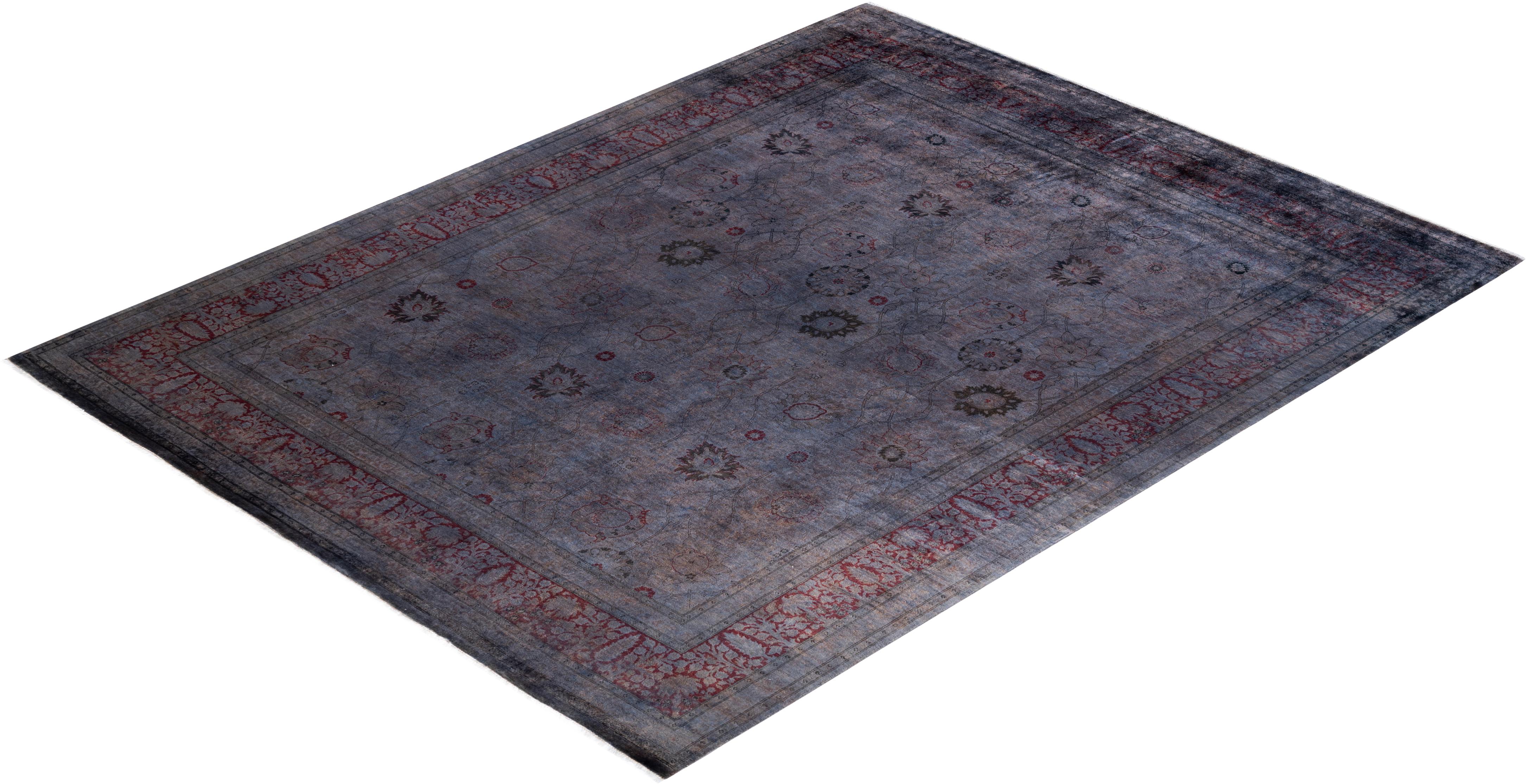 Contemporary Fine Vibrance Hand Knotted Wool Gray Area Rug (tapis gris en laine nouée à la main) en vente 2