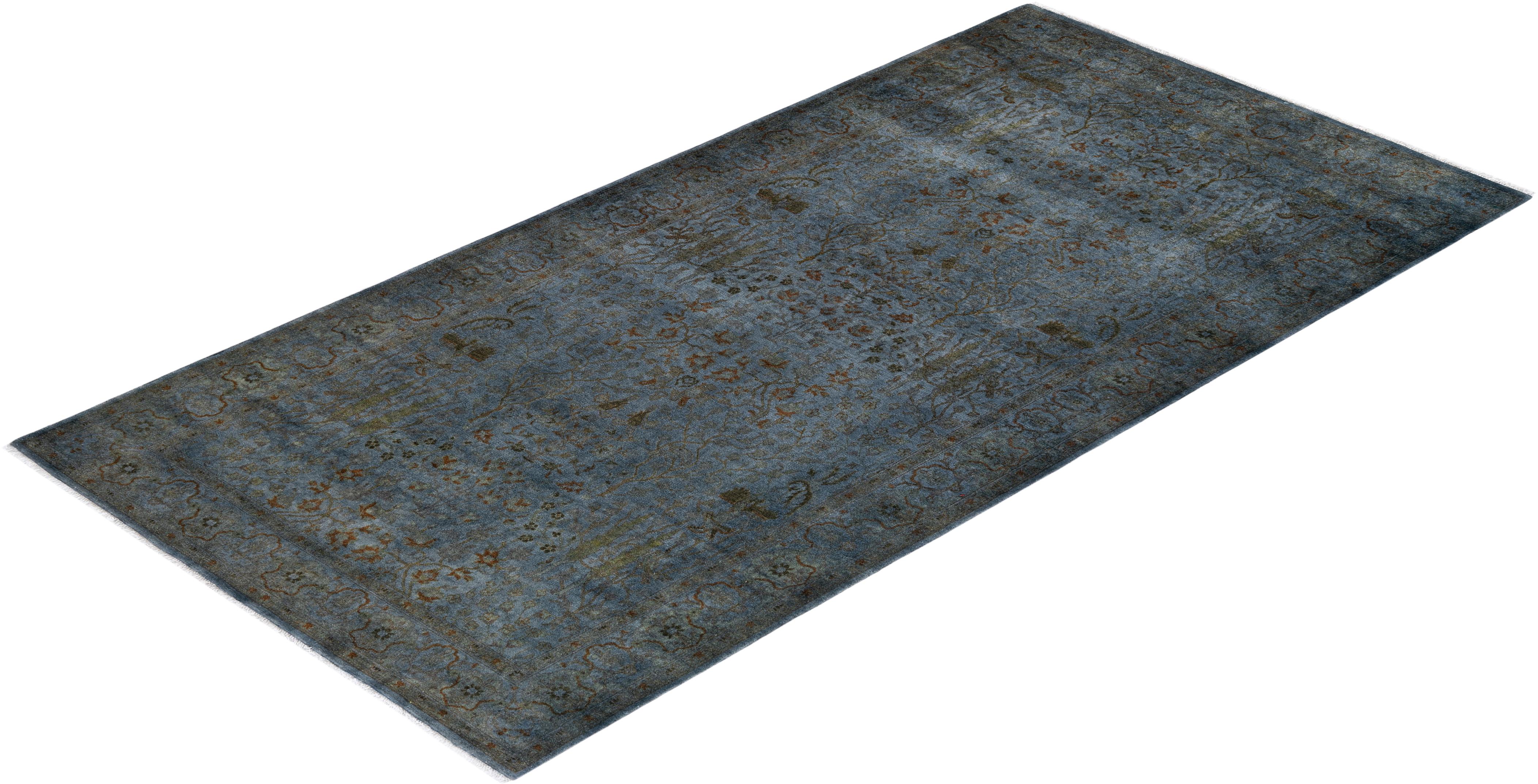 Contemporary Fine Vibrance Hand Knotted Wool Gray Area Rug For Sale 4