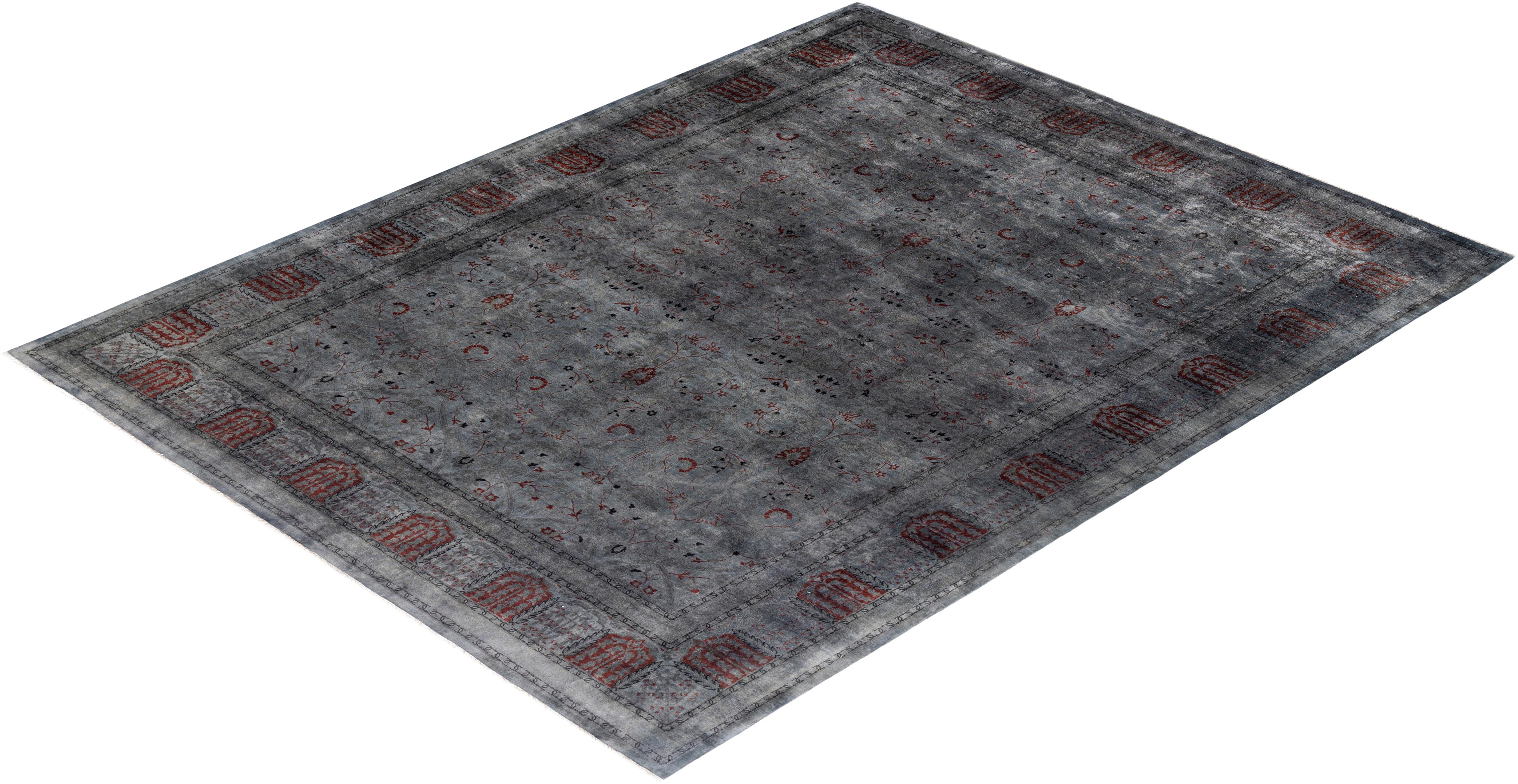 Contemporary Fine Vibrance Hand Knotted Wool Gray Area Rug im Angebot 2