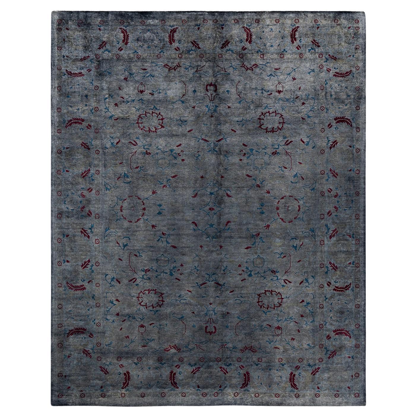 Contemporary Fine Vibrance Hand Knotted Wool Gray Area Rug For Sale