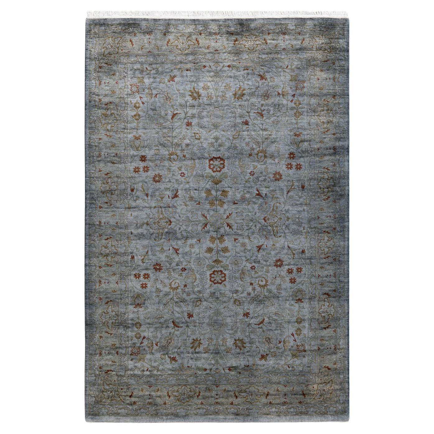 Contemporary Fine Vibrance Hand Knotted Wool Gray Area Rug 