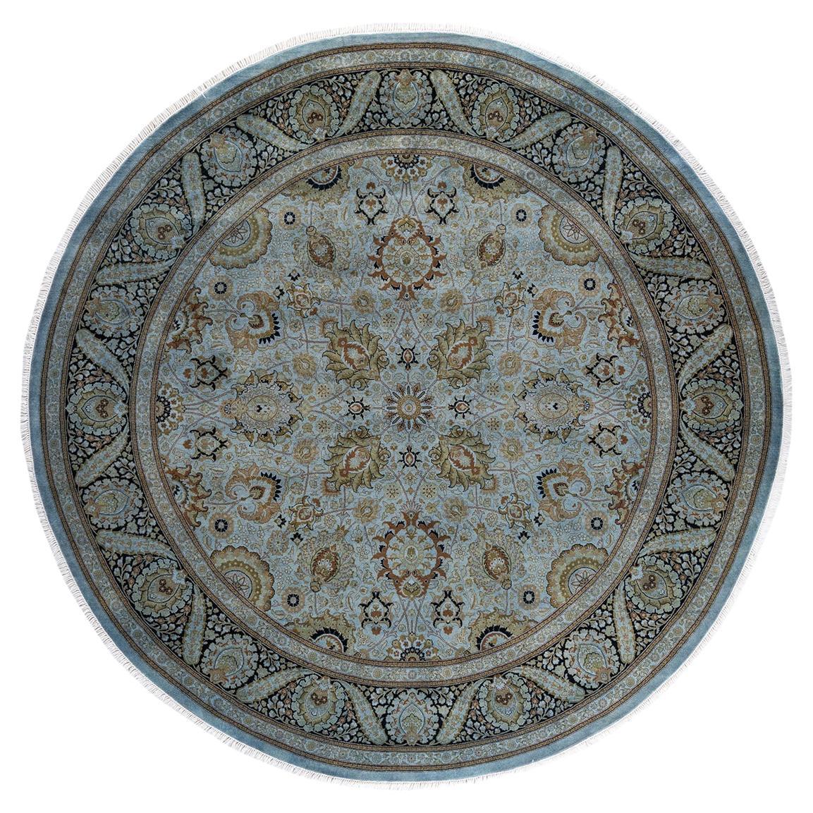 Contemporary Fine Vibrance Hand Knotted Wool Gray Round Area Rug For Sale