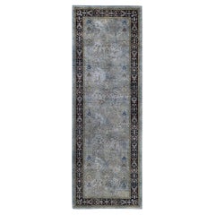 Contemporary Fine Vibrance Hand Knotted Wool Gray Runner 