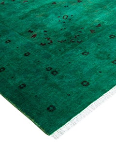 Contemporary Fine Vibrance Hand Knotted Wool Green Area Rug