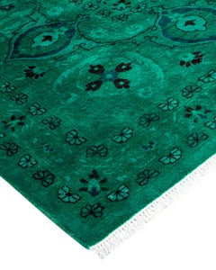 Contemporary Fine Vibrance Hand Knotted Wool Green Area Rug