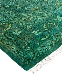 Contemporary Fine Vibrance Hand Knotted Wool Green Area Rug