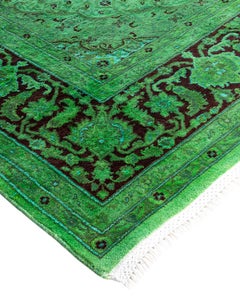 Contemporary Fine Vibrance Hand Knotted Wool Green Area Rug