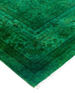 Contemporary Fine Vibrance Hand Knotted Wool Green Area Rug