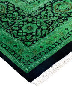 Contemporary Fine Vibrance Hand Knotted Wool Green Area Rug