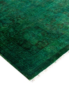 Contemporary Fine Vibrance Hand Knotted Wool Green Area Rug