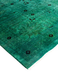 Contemporary Fine Vibrance Hand Knotted Wool Green Area Rug
