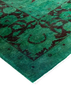 Contemporary Fine Vibrance Hand Knotted Wool Green Area Rug